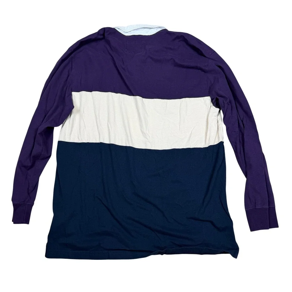Hollister California Mens XL Long Sleeve Rugby Shirt Purple Colorblock Polo